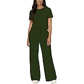 HBQ Women 2 Piece Matching Sets Short Sleeve Top Wide Leg Pants Lounge Outfits Sweatsuits With Pockets