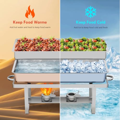 Narra 4 Pack Chafing Dishes for Buffet, 9QT Stainless Steel Catering Chafer,Multi-Size Buffet Servers,Foldable Rolled-Edge Food Warmers for Party,Wedding,Birthday(Full & 1/2 & 1/3 Size Food Pan)