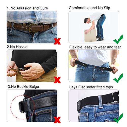 Upgraded Mens Buckle Free Adjustable Belt, 59"x1.38" Wide Stretch No Buckle Elastic Belt for Pregnant