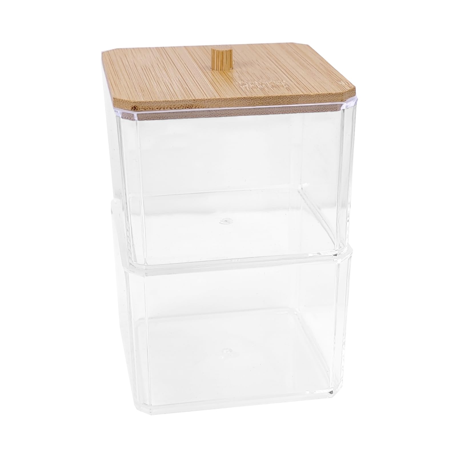 Photo 1 of **MISSING ONE LID**HFZRZFH Clear Acrylic Bathroom Organizer with Bamboo Lid - 2-Tier Cotton Swab, Cotton Round, Pad, Floss Dispenser for Vanity, Office, Home