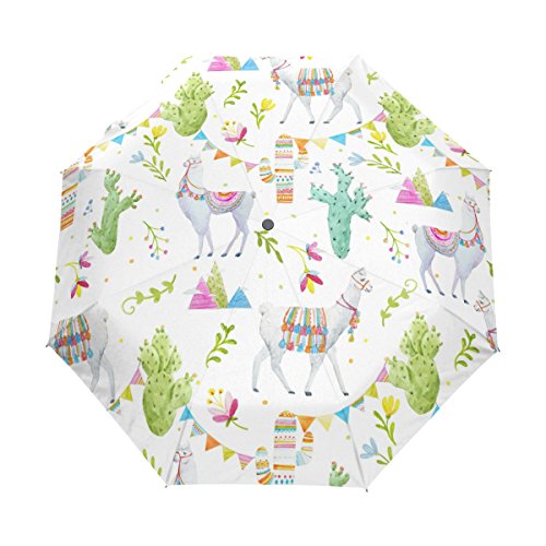 Naanle Alpaca Llama Cactus Flag Mountain Leaves Auto Open Close Foldable Umbrella