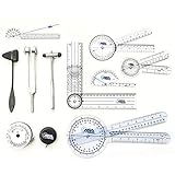 Goniometer Physical Therapy Complete Set W/Bonus Reflex Hammer Including 12,8,6
