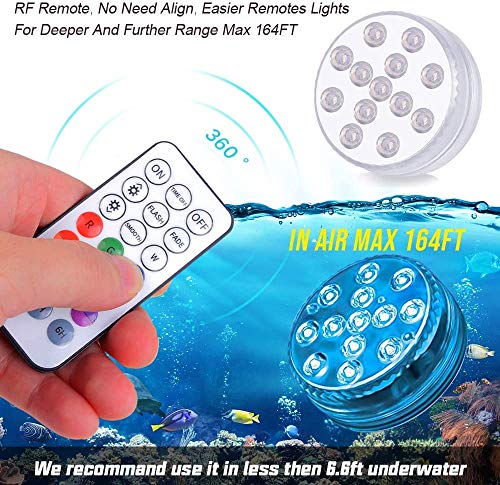 KJOY 4Pcs Submersible LED Lights with RF Remote, Magnets, Suction Cups, Battery Operated IP68 Waterproof Underwater Light, 13LED 16 Color Changing Pond Lights for Inground Aquarium Fountain Vase