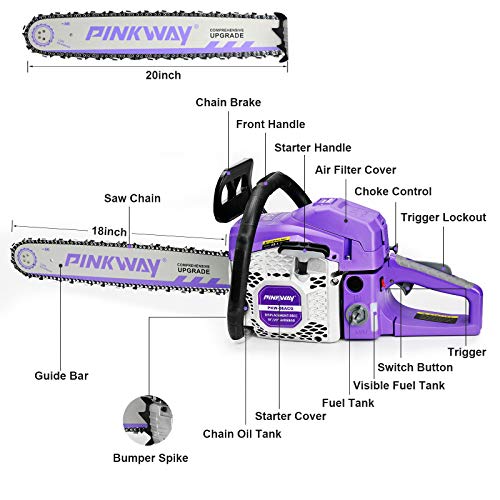 PINKWAY 2Cycle 56CC Saw Gas Powered Chainsaw 20" Chain Saws Petrol Saw
