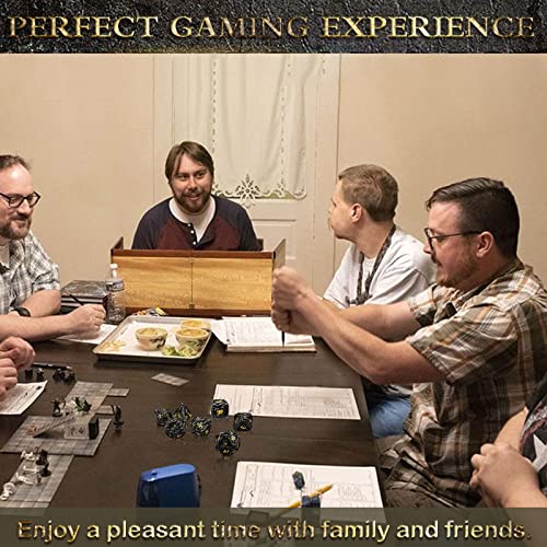 DND Metal Dice Set, Hollow Skull D&D Dice Sets, ZHOORQI 7Pcs Bronze Polyhedral Dices for Tabletop Games Dungeons and Dragons D&D Dice MTG Pathfinder Role Playing Game DND Collection (Black Gold)