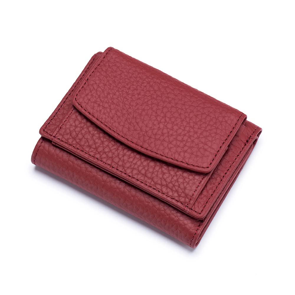 ZhaoCo Small Wallet with Coin Pocket Genuine Leather Womens Wallet Purse RFID Blocking Credit Card Holder Coin Purses for Girls Ladies - Wine Red,10*7*3cm