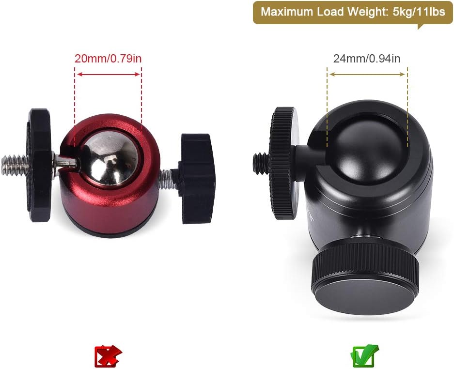 UTEBIT Camera Ball Head, 360° Swivel Tripod Ballhead Mount, 24mm Mini Aluminum Alloy Tripod Ball Head, Maximum Load 5kg/11lbs - Image 3