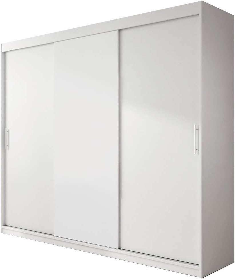 Big Modern Wardrobe Sliding Doors Hanging Rail Shelves ARCTIC Aa Bedroom Living Room Closet 250cm (White without LED Lights, Without Carrying Service) 250AN6301401