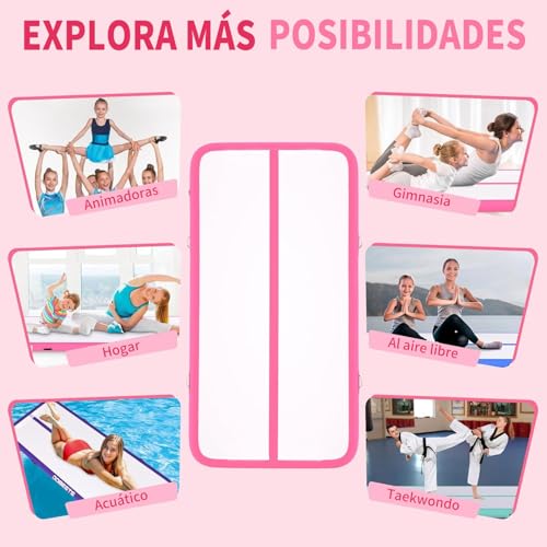 Colchoneta Gimnasia 300 * 100 * 10CM, Tapete Inflable de Gimnasia con Bomba de Aire Eléctrica, para el Hogar o el Gimnasio