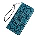 Samsung Galaxy S9 Case, PU Leather Wallet Case Sunflower Pattern Flip Folio Magnetic Book Skin Shell with Credit Card Slots and Kickstand Wrist Strap Soft TPU Bumper Full Proteciton, Blue