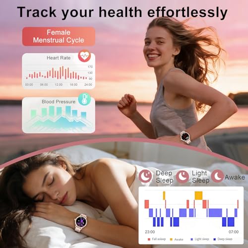 Fitoncloud Smart Watch for Women with Diamonds (Answer/Make Calls), 1.27" Display with Heart Rate/SpO2/Sleep Monitor, IP68 Waterproof Fitness Watch for Android & iPhone, 3 Bands, Rose Gold