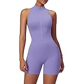 HerGymClothing Womens Workout Rompers High Support Zip Up Backless Padded Sleeveless Scrunch Butt Shorts Jumpsuit