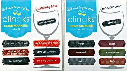 Clingks 24 Drink Markers - MONSTER BASH and WITCHING HOUR - Fun Alternative to Wine Charms
