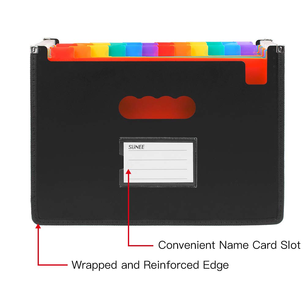 24 Pockets Expanding Files Folder, SUNEE Multi-Color Accordion A4 Document Organizer, High Capacity Plastic Expandable File Wallet Stand with Label Pocket for Business/Office/Study/Home