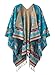 Urban CoCo Women's Fashionable Retro Style Vintage Pattern Tassel Poncho Shawl Cape (Series1-blue)