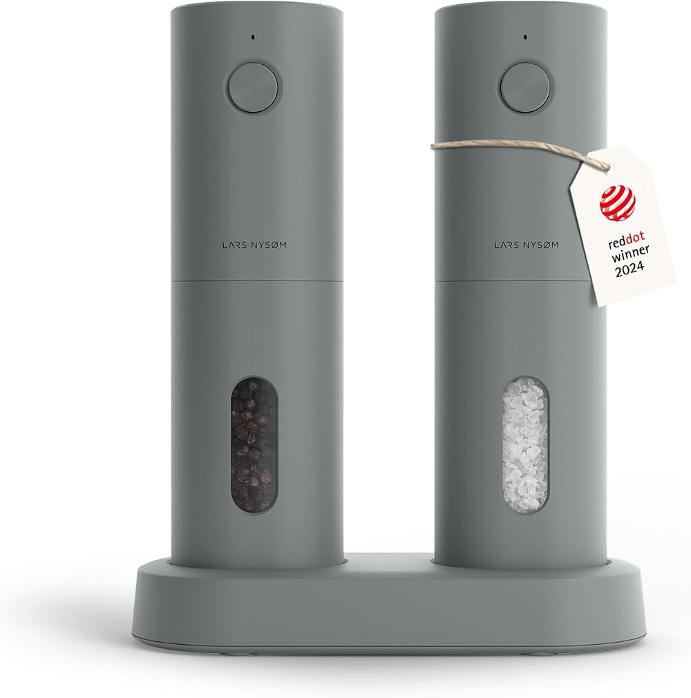 LARS NYSØM Electric Salt & Pepper Grinder Set, USB Rechargeable, Adjustable