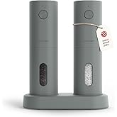 LARS NYSØM Electric Salt and Pepper Grinder Set, USB Rechargeable, Automatic Salt and Pepper Mills, Spice Shakers Refillable with LED Light, Adjustable Coarseness, Ceramic Grinder (Ash Gray)