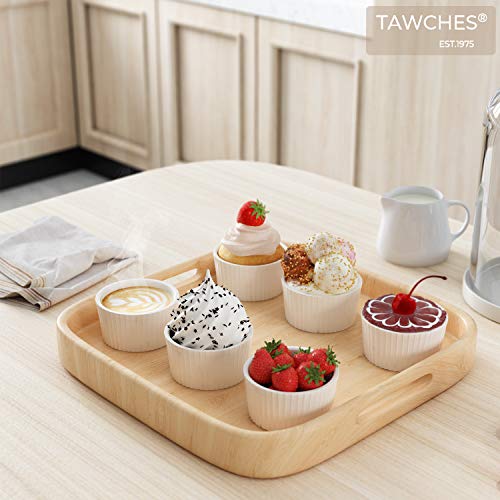 Bone China Ramekins for Baking 4 oz set of 6, White Custard Cups Creme Brulee Dishes Souffle Cups for Serving and Cooking TAWCHES