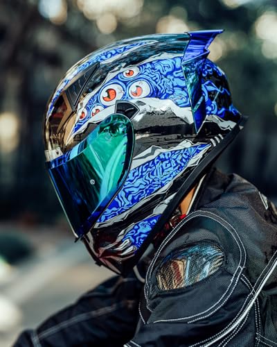 ILM Full Face Motorcycle Helmet for Men and Women – Motorcycle Helmet with 2 Visors Compatible with Pinlock Transparent and Coloured – Motocross Street Bike Helmet ECE Model Z501, Manta Blue, S