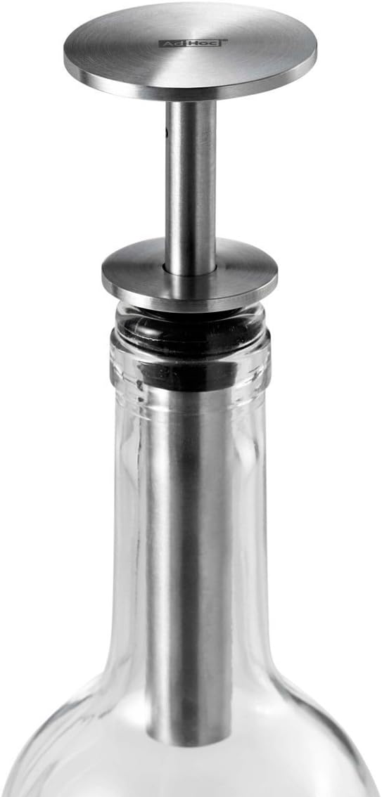 AdHoc Champ Wine Stopper Vacuum Pump, Wine Saver Oxidation Prevention, Wine Saver, Stainless Steel/Silicone