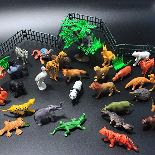 OuMuaMua 65 Pieces Animal Figures Toy Set - Plastic Mini Educational Jungle Animal Toys for Boys Girls Kids Toddlers Farm Small Animals. Includes 44 Mini Animal Figures,16 Fences, 4 Grass and 1 Trees - Thumbnail 4