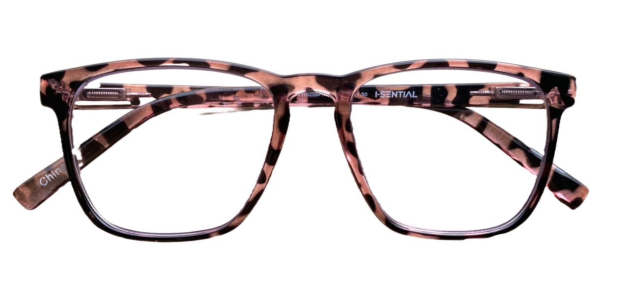 I-Sential Reading Glasses Large Lens with Case Spring Hinges Designer Style for Men Women Ladies Readers Crystal Pink Demi 2.5