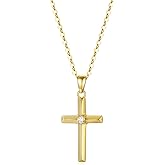 SISGEM 14k Gold Diamond Cross Necklace with Gold Chain, Religioius Jewelry Mother's Day Gifts for Women Teens (0.03 ct), 16-18 Inch