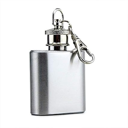 NJ Stainless Steel Hip Flask Keychain 30 ml Gift for Men Pack, Mini Wine Bottle Stainless Steel Liquor Hip Flask with Screw Cap Portable: 1 Pc.