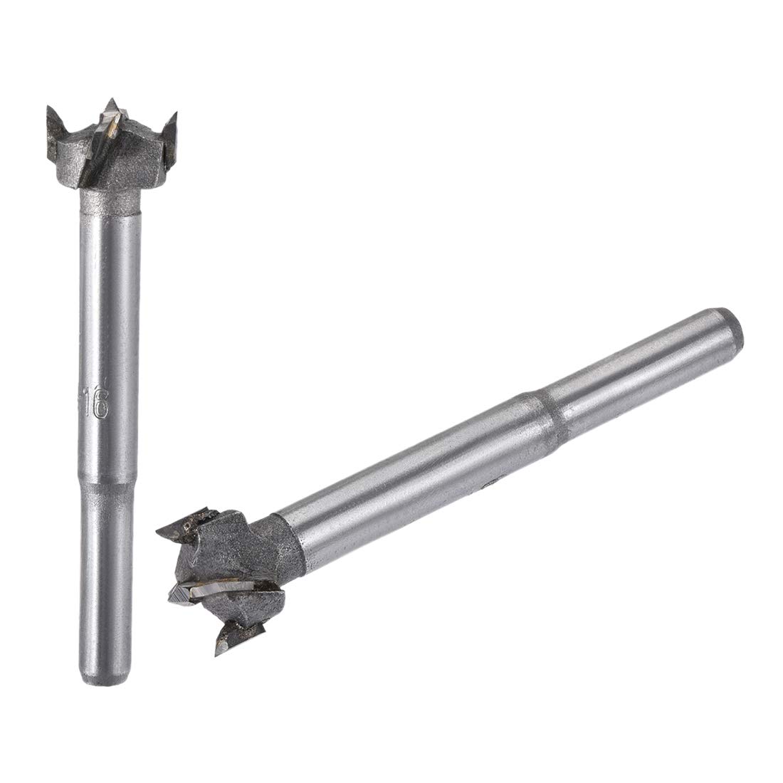 sourcing map Forstner Wood Boring Drill Bits 15mm 16mm Dia. Hole Saw Carbide Alloy Steel Tip Round Shank Cutting for Hinge Plywood Wood Tool 2in1 Set