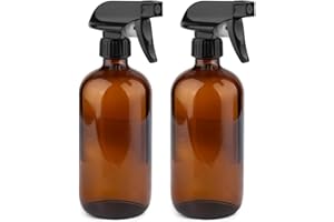 GLING 16 oz 2 Pack Amber Glass Spray Bottles, Refillable Empty Dark Glass Spray Bottle Great for Cleaning Solutions, Essential Oils, Hair, and Plants, Adjustable Nozzle for squirting and Mist