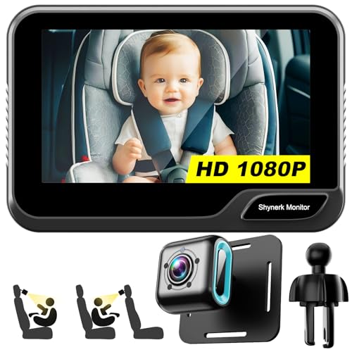 Baby Car Mirror, 4.3'' HD Night Vision Function Mirror Display, Wide View Baby Car Camera Monitor 1080P Rear Facing Monitor, 360 Rotation Backseat Camera Black YB-405CA