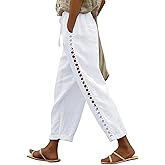 PIDOGYM Women's Linen Capri Pants, Lightweight Casual Summer Pants with Drawstring Elastic Waist