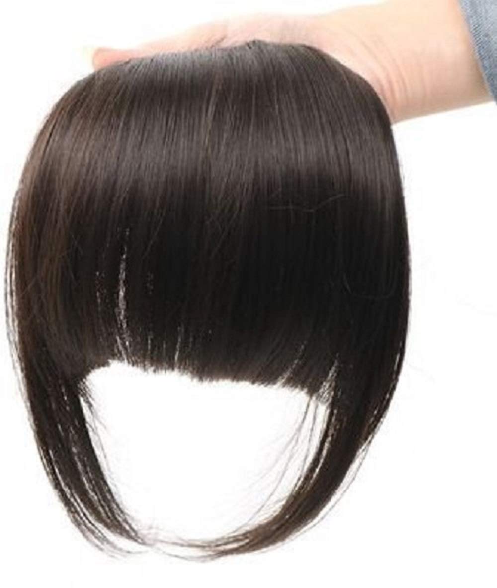 Clip In Human Hair Synthetic Fringe - Dark Brown