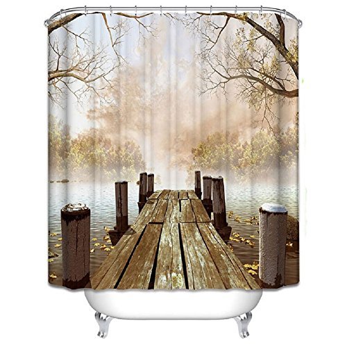 Easy Clean Polyerster Wooden Bridge Shower Curtains, Size Width X Height / 72 X 80 Inches Home Fashion, Best Fit For Decorative