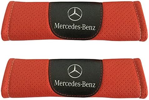 Jimat 2pcs Mercedes Benz Logo Leather Car Seat Safety Belt Strap Covers Orange Color Shoulder Pad Accessories Fit For Mercedes GLC-class GLE-class GLS-class Metris S-class SL-class SLC-class Sprinter