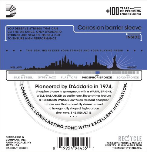 D'Addario EJ37 12-String Phosphor Bronze Acoustic Guitar Strings, Medium Top/Heavy Bottom, 12-54