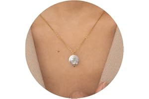 BRAYEG 14K Gold Pearl Necklace for Women, Dainty Gold Pearl Pendant Necklaces Adjustable Simple Pearl Necklaces Bride Wedding Single Pearl Necklaces for Mother's Day Necklace Jewelry Gift