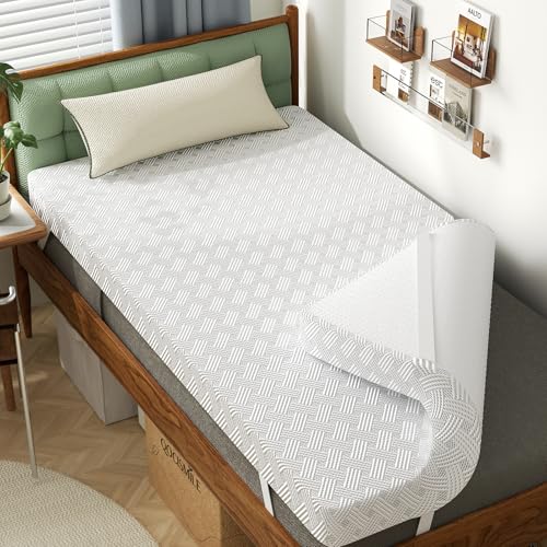 Qocismile College Dorm Room Essentials Twin XL Mattress Topper Firm Gel Memory Foam Mattress Topper for Pressure Relief 3 inch Mattress Bed Pad,Dual-Layer Foam,Bamboo Rayon Cover for Comfort Sleep