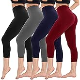 4 Pack Capri Leggings for Women - High Waisted Capris Tummy Control Yoga Pants with Pockets Workout Cycling Tights