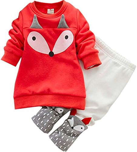 ODFAPP Adorable Autumn winter Baby Girls Clothing set Lovely Children's Clothing 2PCS Thick Long Sleeve Fox Tops + Pant Sets red3T Cool