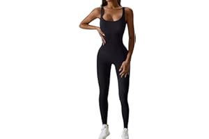 Yoga Jumpsuit for Women Workout Gym Seamless Ribbed One Piece Square Neck Tummy Control Padded Sport Bra Jumpsuits