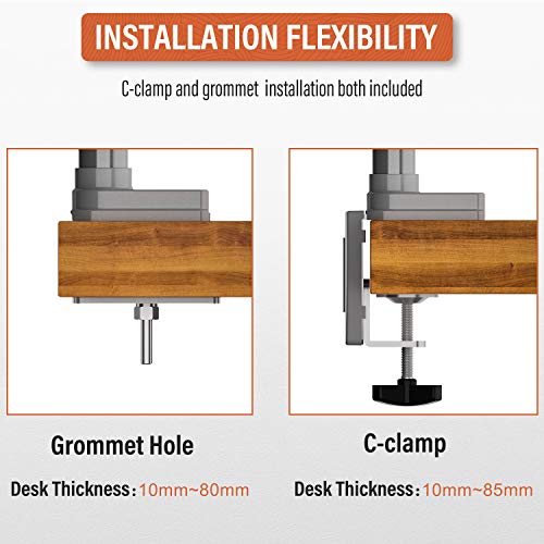 PUTORSEN® PC Dual Monitor Arm - Aluminum Ergonomic Height-Assisted Full Motion Heavy Duty Double Arm Desktop Clamp Mount for 17–32” Screens VESA 75 to 100mm Weight up to 9kg (USB3.0 & Audio Ports)