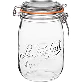 Le Parfait Super Jar 1L (32oz) Glass Canning Jar, Wire Bail Lid, 1 Pack | Airtight rubber seal for canning, preserving pickle