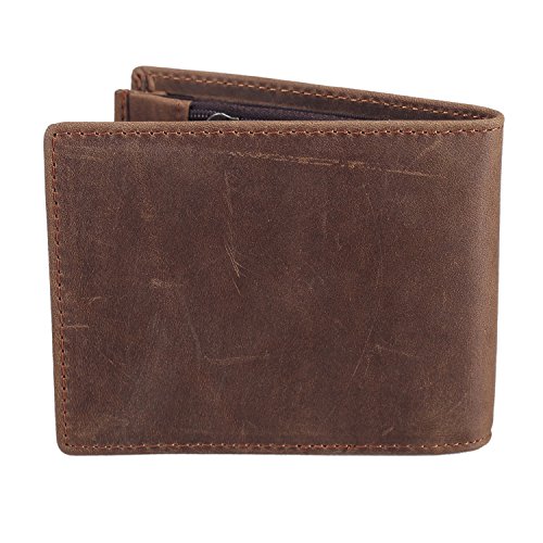Polare Men's RFID Blocking Cowboy Genuine Natural Crazy Horse Leather Bifold Wallet