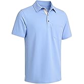 Mens Long and Short Sleeve Polo Shirts Pocket Casual Solid Cotton Blend Drop Cut Collared Polo Shirts for Men