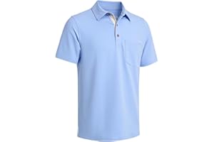 VEBOON Mens Long and Short Sleeve Polo Shirts Pocket Casual Solid Cotton Blend Drop Cut Collared Polo Shirts for Men