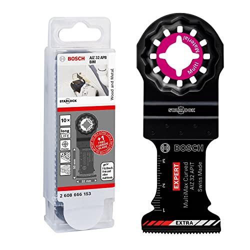 Bosch Accessories Lames pour outil multifunction 10x AIZ 32 APB + 1x Expert MultiMax AIZ 32 APIT (pour bois, métal, tôles en acier inoxydable, Accessoire Outil Multifonction)