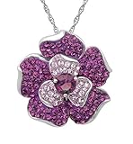 Sterling Silver Crystal Flower Pendant Necklace made with Purple Swarovski Elements