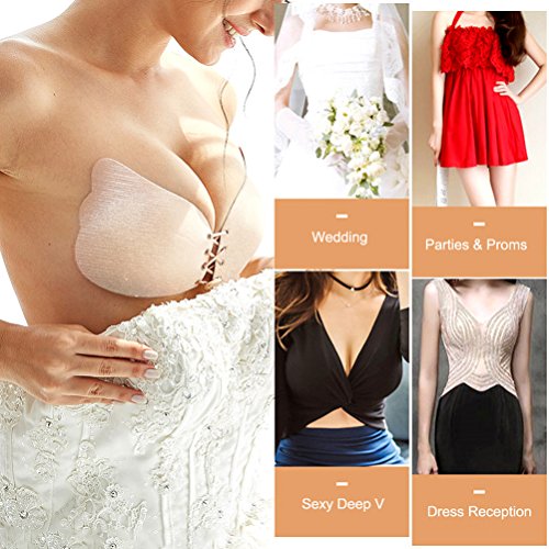 Pushup Bra 2 Pack Self-Adhesive Bra Strapless Invisible Backless Plunge Bra (D 2, Nude and Black)