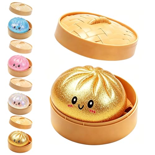 Dumpling Squishy, Glitter Dumpling, Giant Dumpling Squishy with Steamer Box, Stress Ball Slow Rebound, Stress Relief Toy for Adults